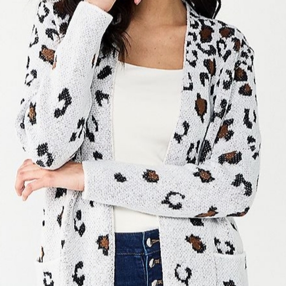 Long Animal Print Open Front Cardigan - Picture 2 of 2